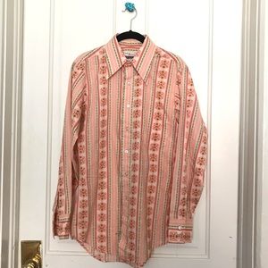 70s Wing Tip Collar Stripe Print Shirt